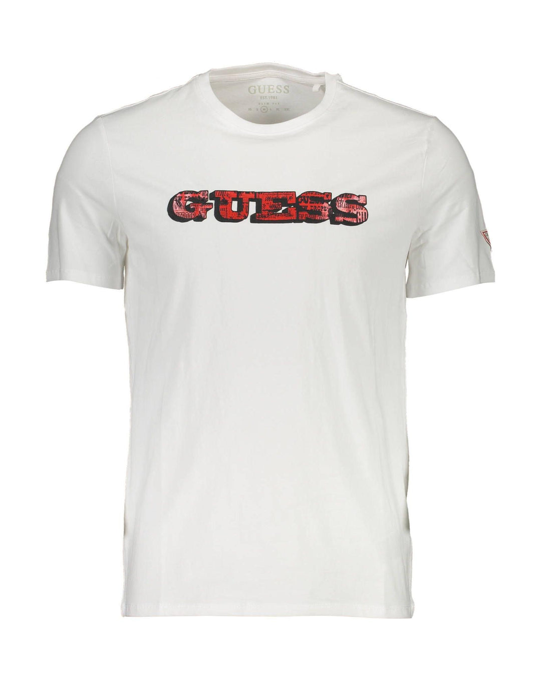 Guess Jeans Men's Sleek White Cotton Slim Tee with Logo Print - 2XL