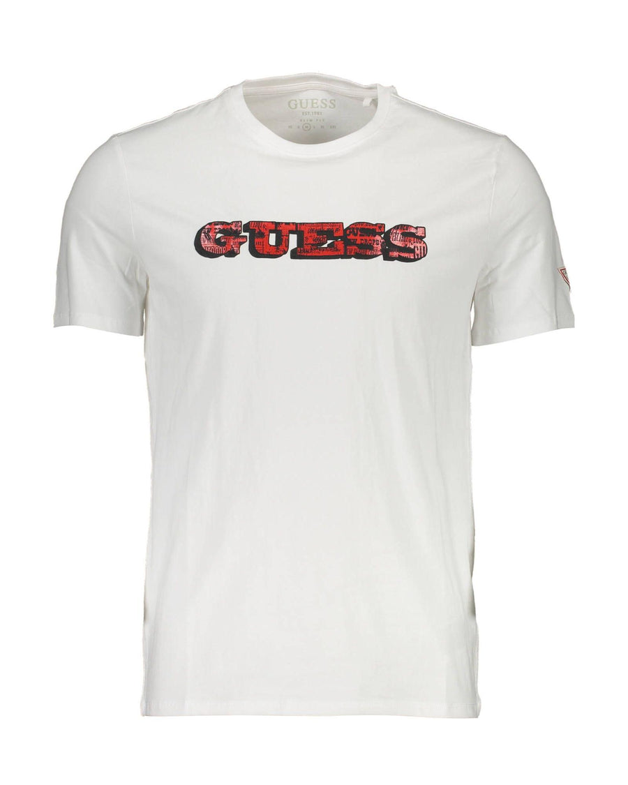 Guess Jeans Men's Sleek White Cotton Slim Tee with Logo Print - 2XL