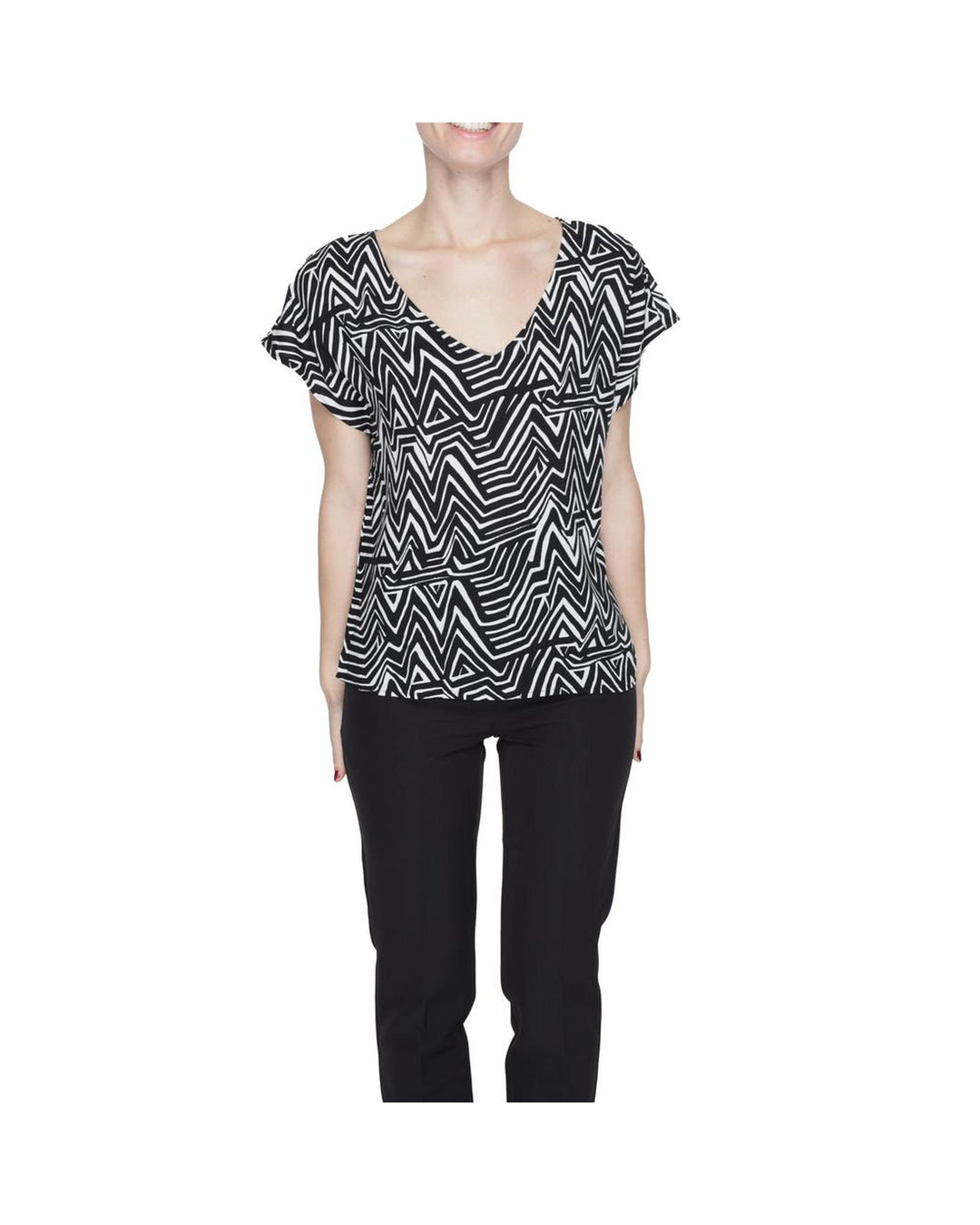 Jacqueline De Yong Women's Black And White Viscose Tops & T-Shirt - 40 IT