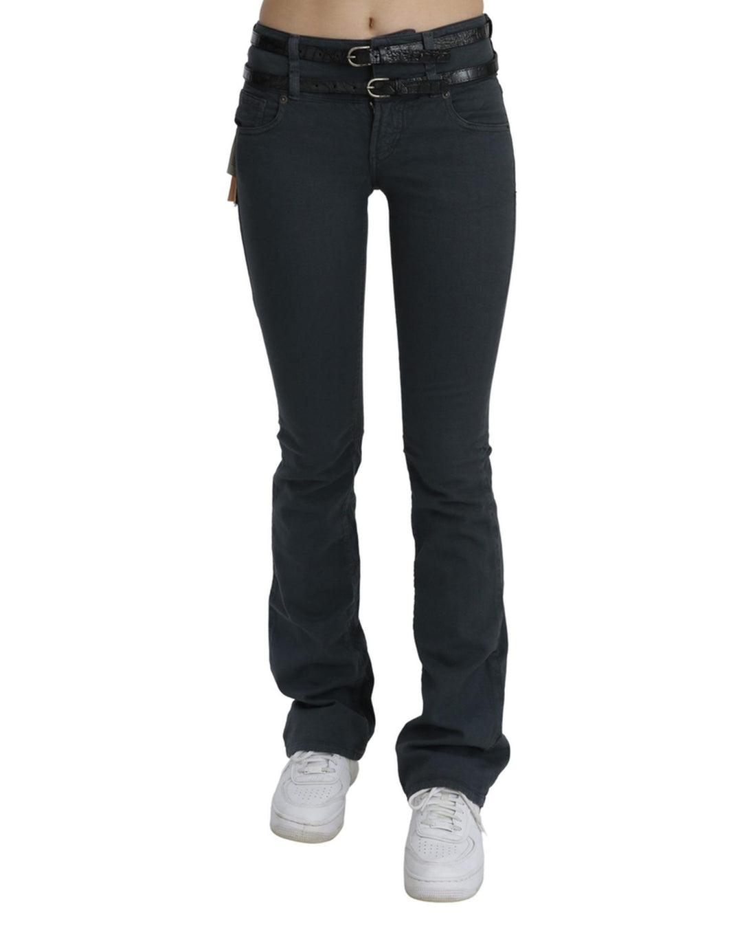 Mid Waist Slim Flared Denim Trouser with Logo Details W25 US Women