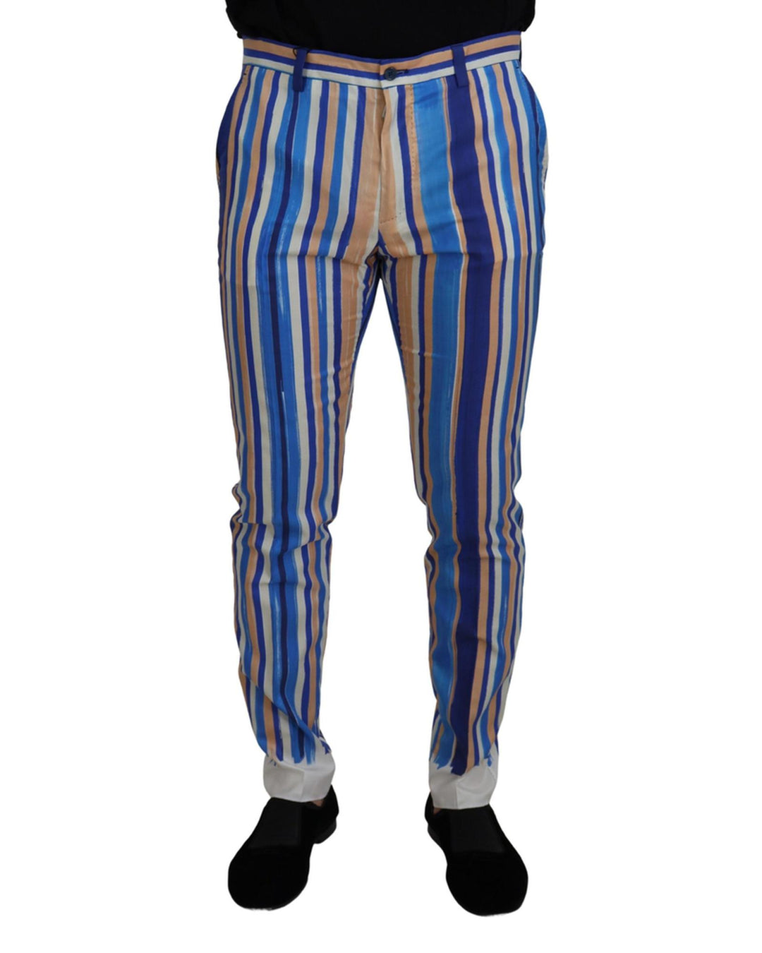 DOLCE & GABBANA Mens Slim Fit Blue Striped Trousers 46 IT Men