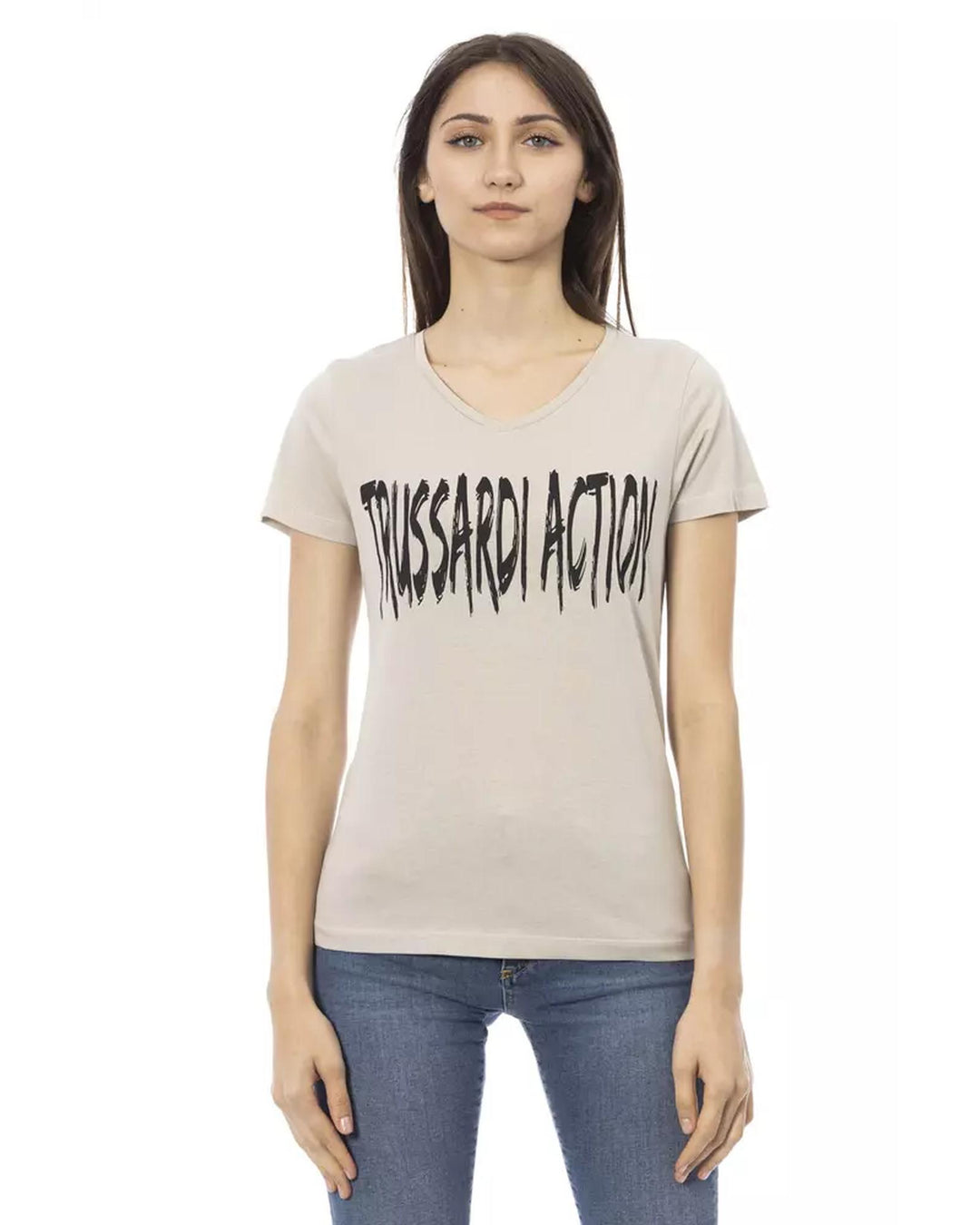 Short Sleeve T-shirt with V-neck and Front Print 2XL Women
