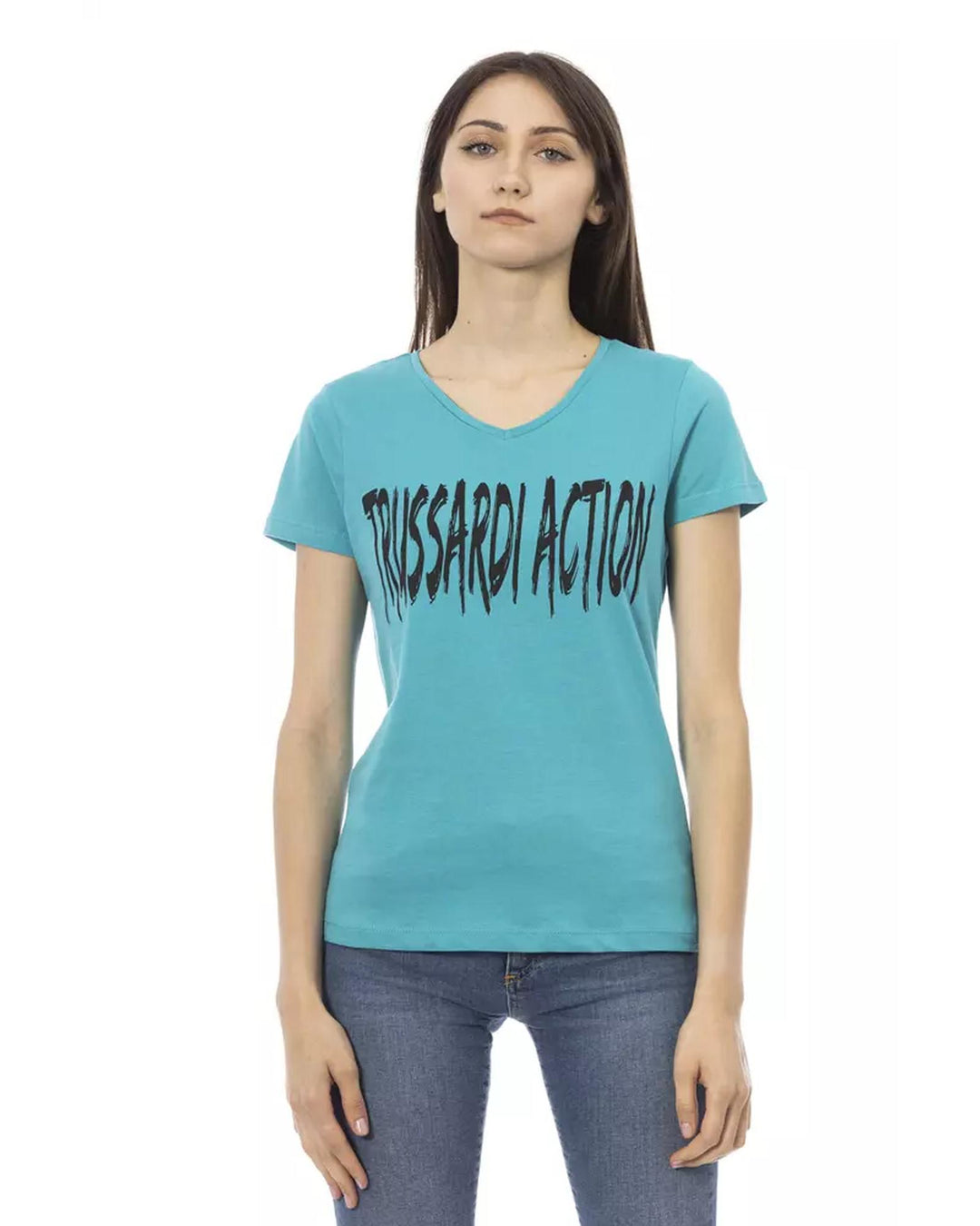 Short Sleeve T-shirt With V-neck and Front Print S Women
