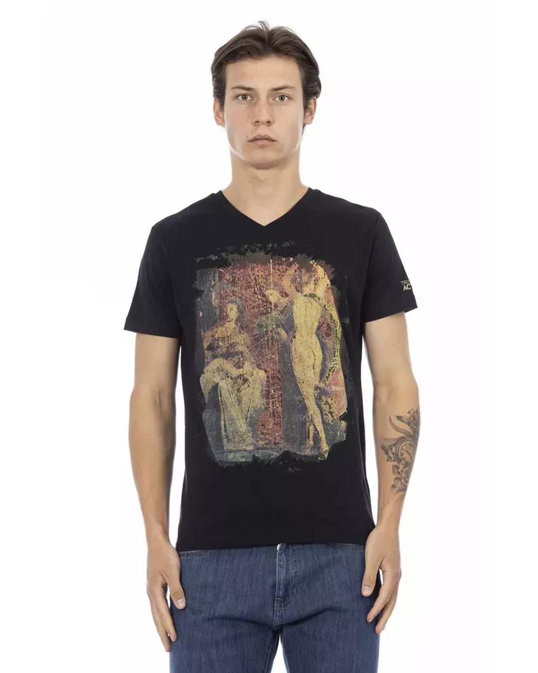 Short Sleeve V-Neck T-Shirt with Front Print S Men