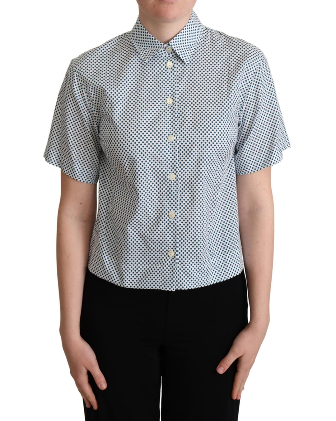 Polka Dot Collared Shirt - Blue 42 IT Women