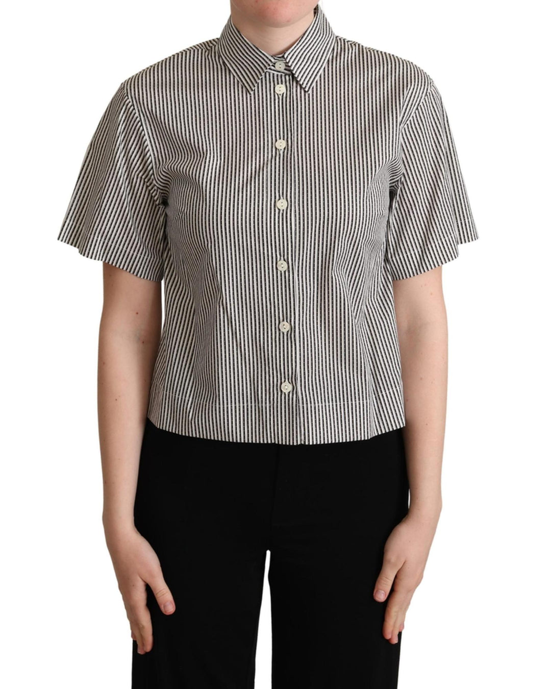 Striped Cotton Polo with Collar and Button Placket 40 IT Women