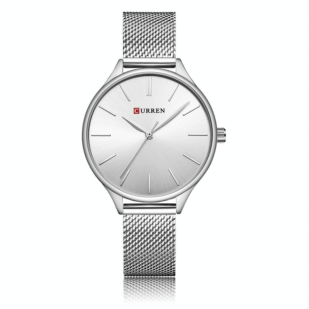 Waterproof Women Quartz Watch with Steel Strap - Casual Design - White Shell White Surface