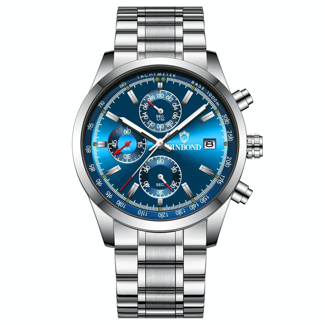 Waterproof Luminous Quartz Watch - Multifunctional 30m - White Steel-Blue