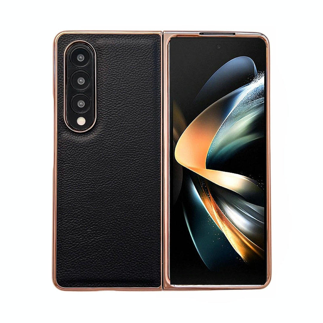 For Samsung Galaxy Z Fold4 5G Skyline Series Nano Electroplating Pu Case - Black