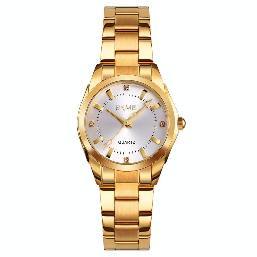 Waterproof Quartz Women Watch with Rhinestone Steel Strap - Delicate and Creative - Gold