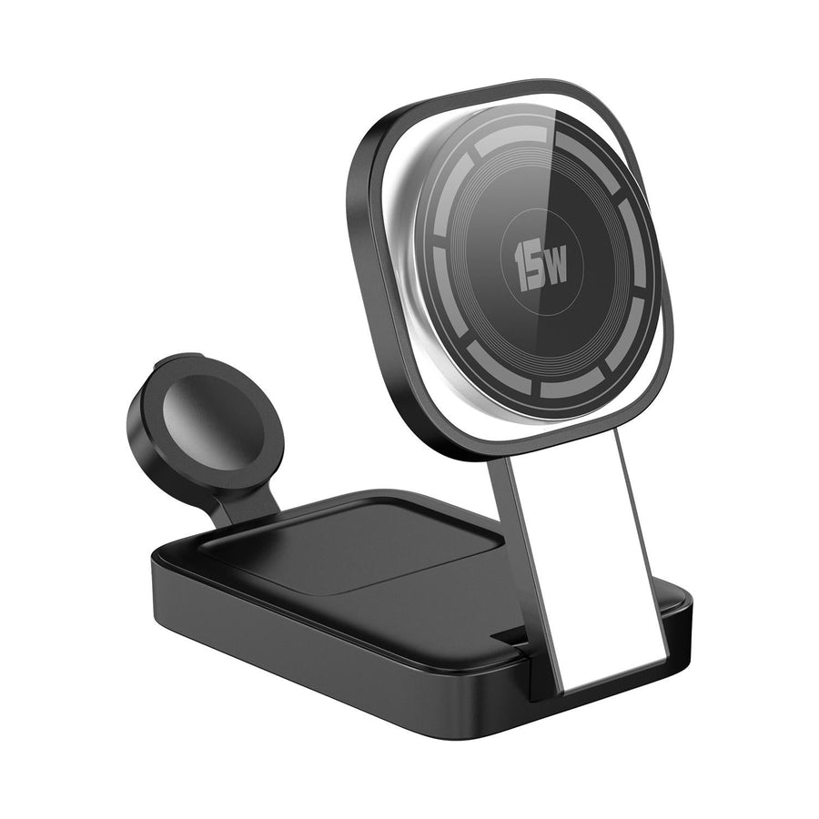 3 In 1 Magnetic Wireless Charger With Led Light - Black