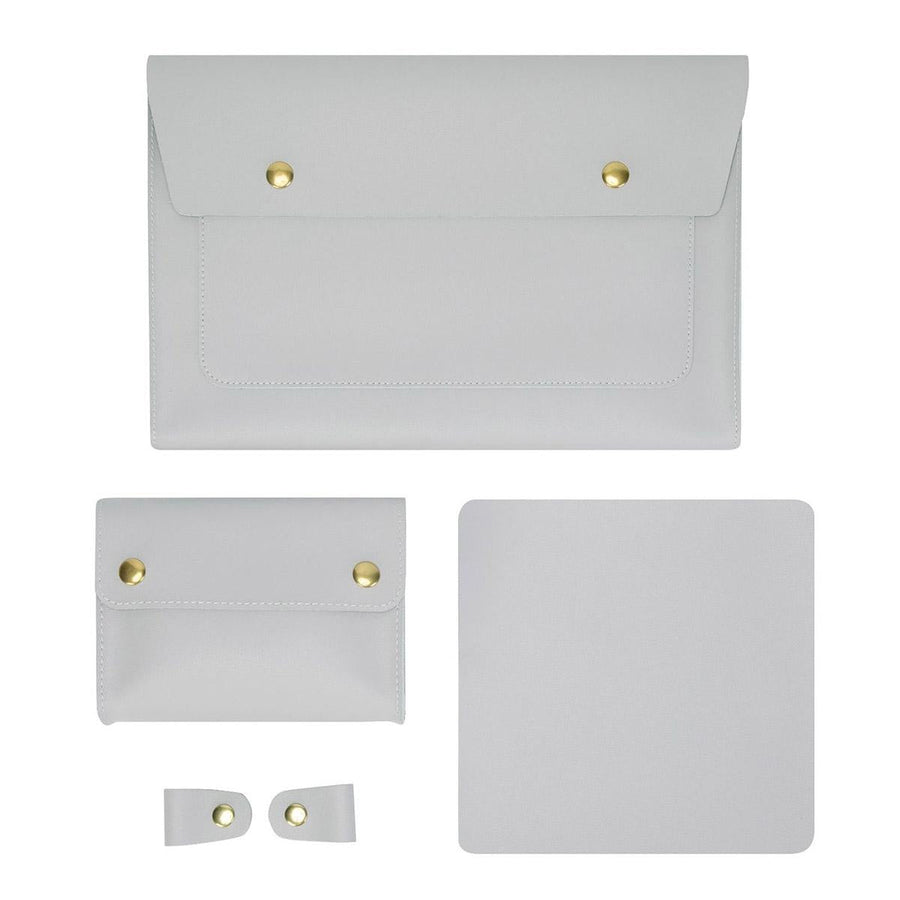3-in-1 Waterproof Leather Laptop Liner Bag - 14 Inches - Light Grey