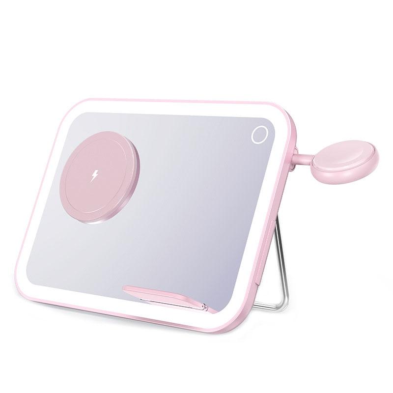 15W 3 In 1 Magnetic Led Makeup Mirror Charger - Pink