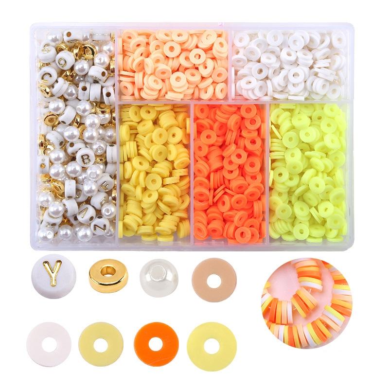 6 Piece Soft Pottery Beading Set For Diy Bracelets & Necklaces - Orange