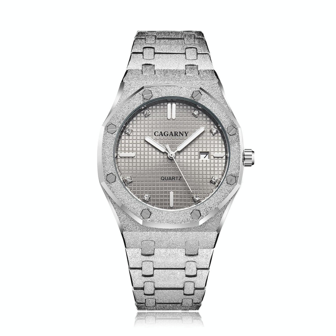 Men Quartz Steel Watch with Simple Stone Surface - Silver Shell Grey Surface