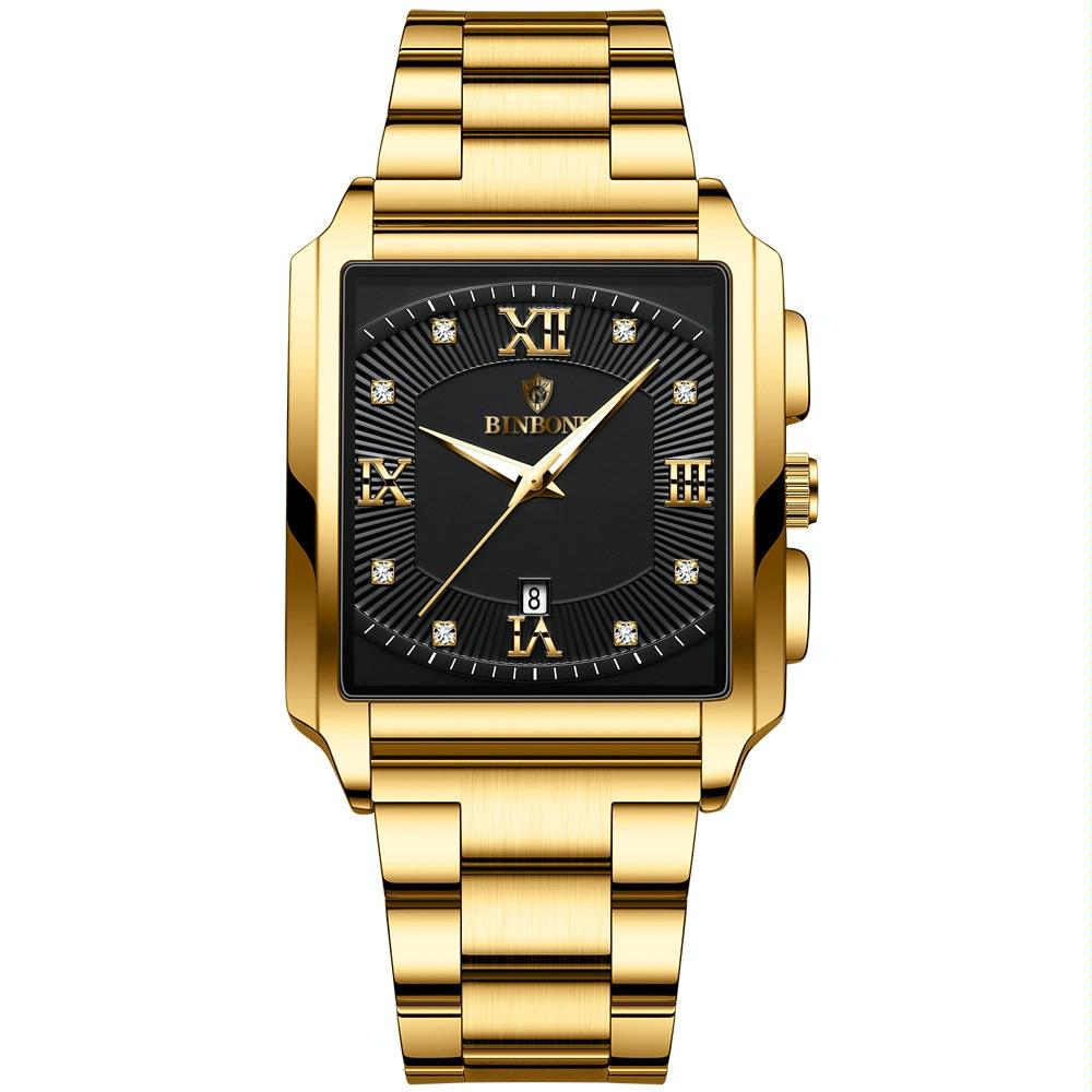 Waterproof Men Quartz Watch - Rectangular Outdoor Design - Full Gold-Black