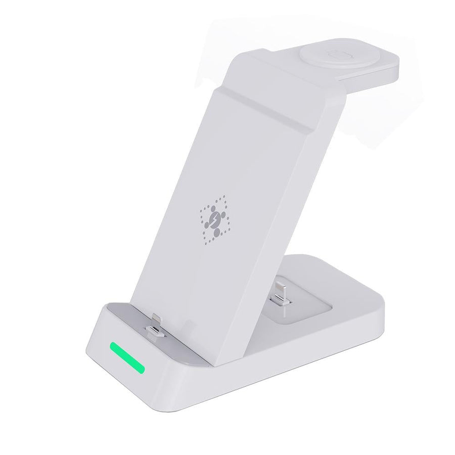 18W 3 In 1 Wireless Charger Stand For Iphone & Apple Watch - White