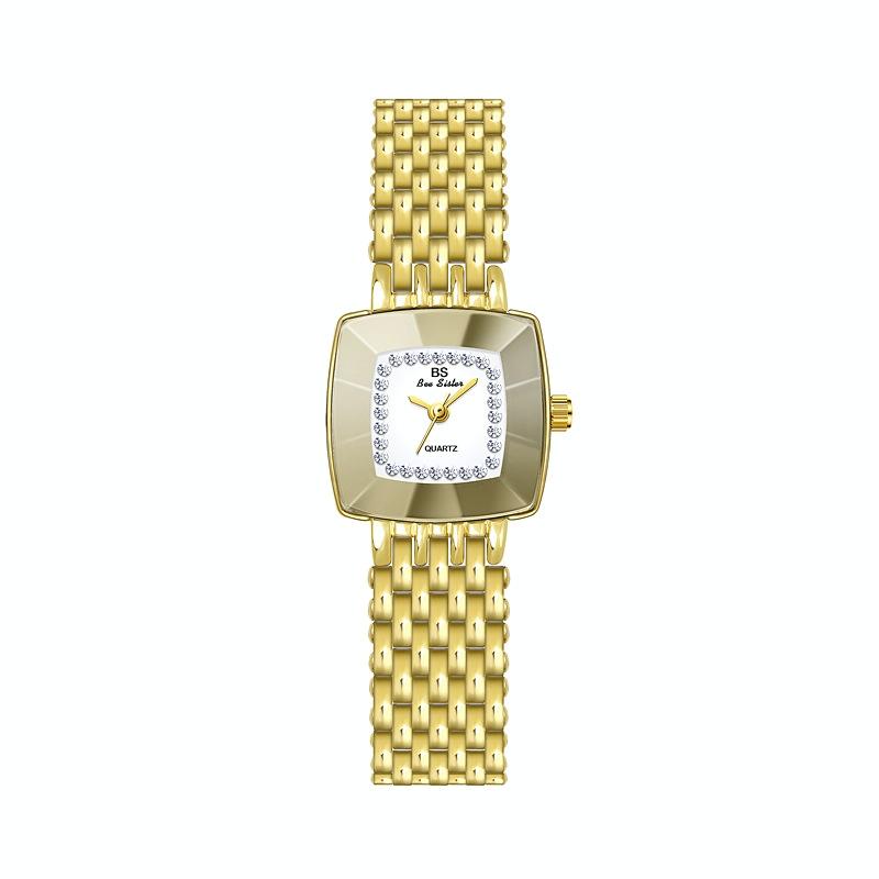 Stainless Steel Square Dial Women Watch with Simple Strap - Gold