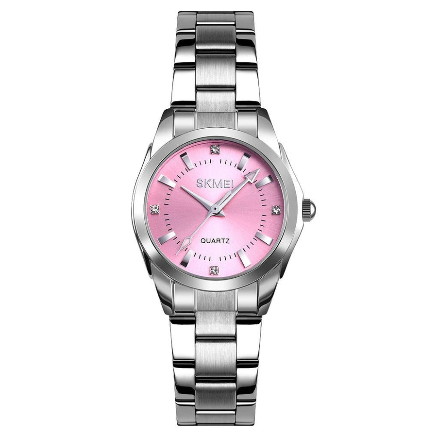 Waterproof Quartz Women Watch with Rhinestone Steel Strap - Delicate and Creative - Pink