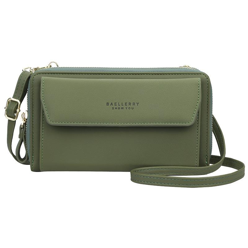 Large Capacity Shoulder Bag With Double Zipper - Green