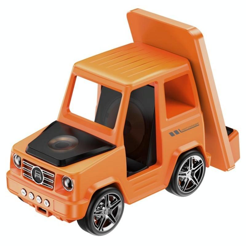 6 In 1 Car Shape Speaker With Clock & Wireless Charger - Orange