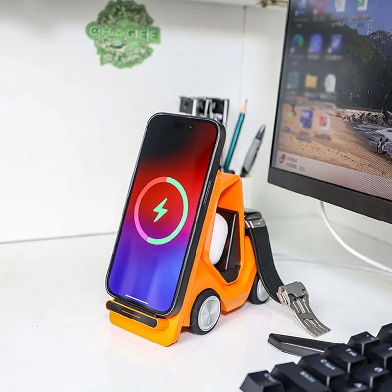 15W 3 In 1 Forklift Wireless Charger With Led Light - Orange