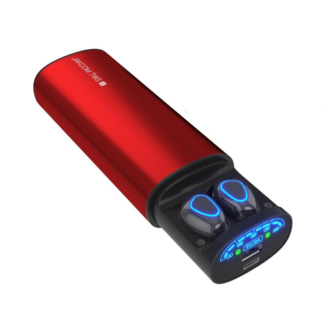 2-in-1 True Wireless Earbuds with Bluetooth 5.0 and Power Bank - Red