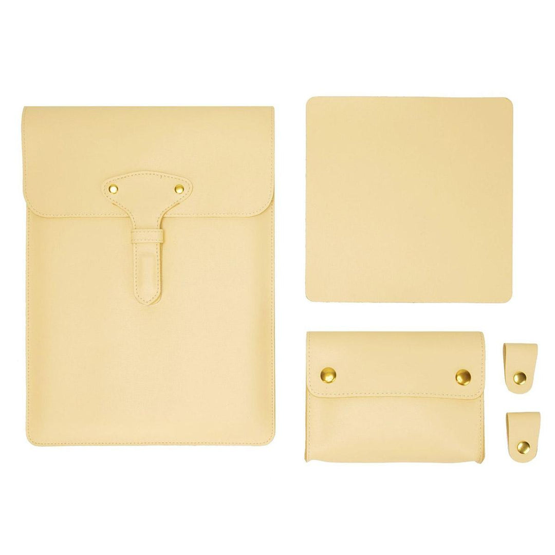3-in-1 Waterproof Leather Laptop Liner Bag - 14 Inches - Light Yellow