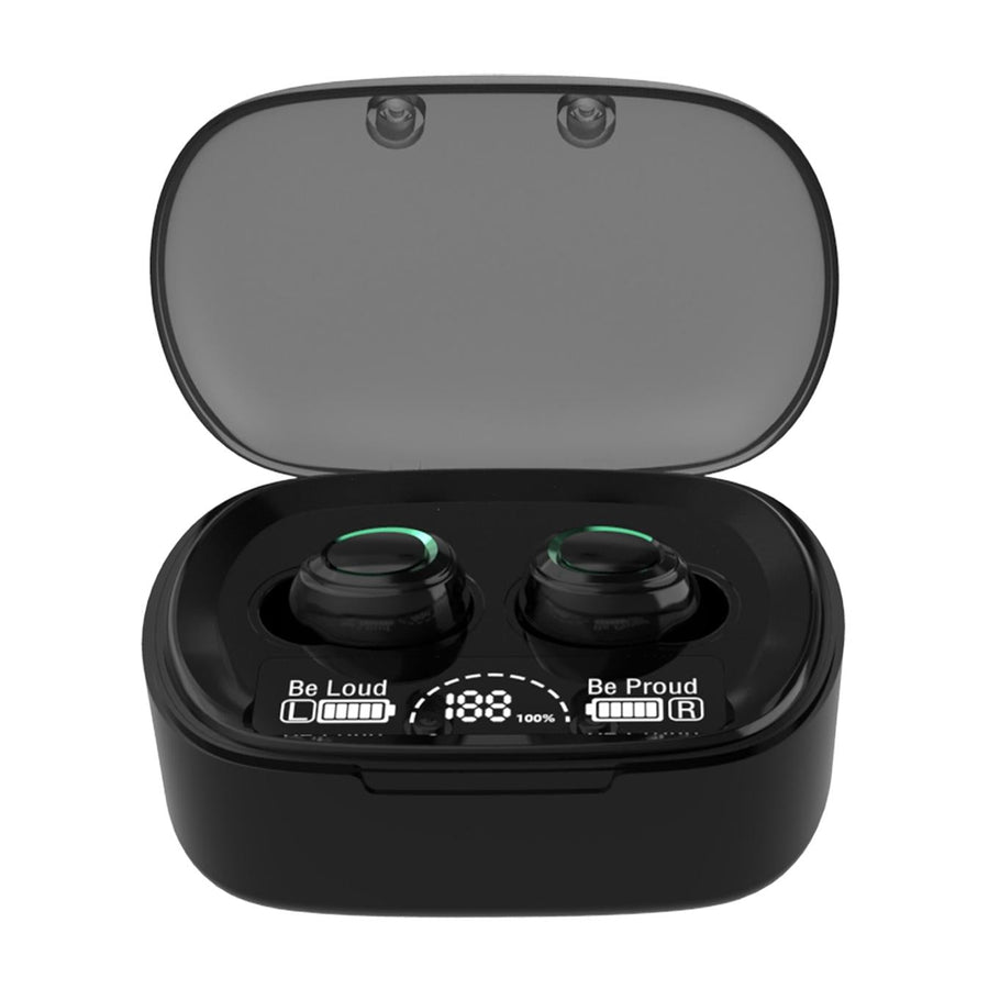 Mini Tws Wireless Bluetooth Earphones with Touch Display - Black