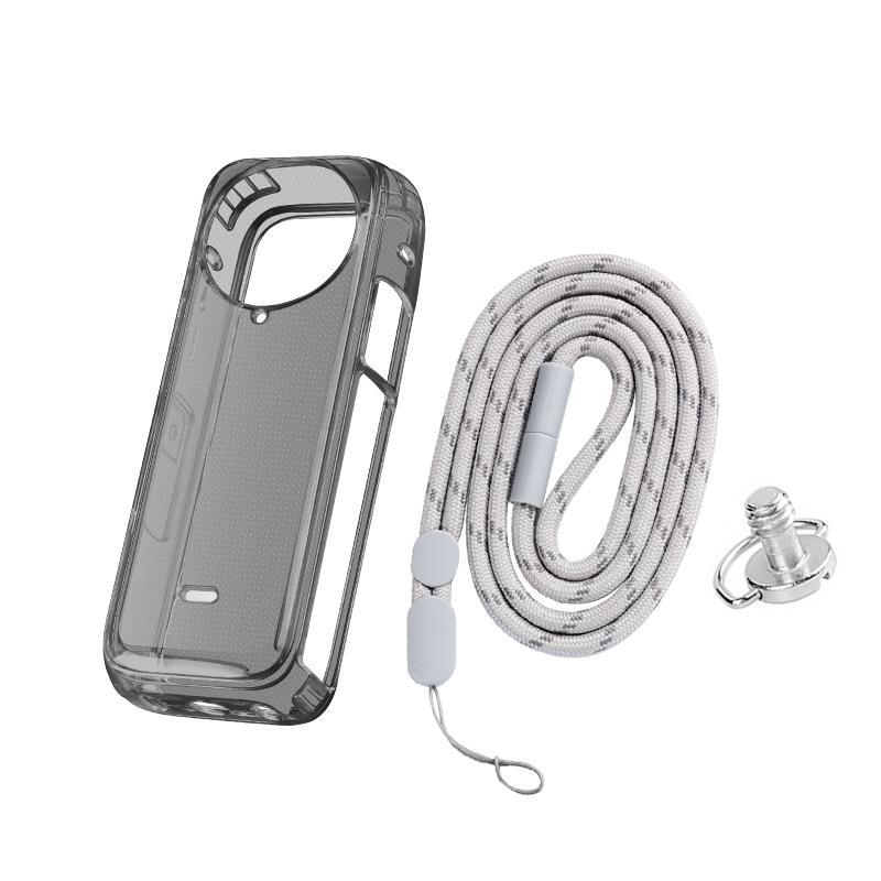 Clear Soft Tpu Protective Case for Insta360 X4 - 1.5mm Thickness - Clear Black - With Neck Strap