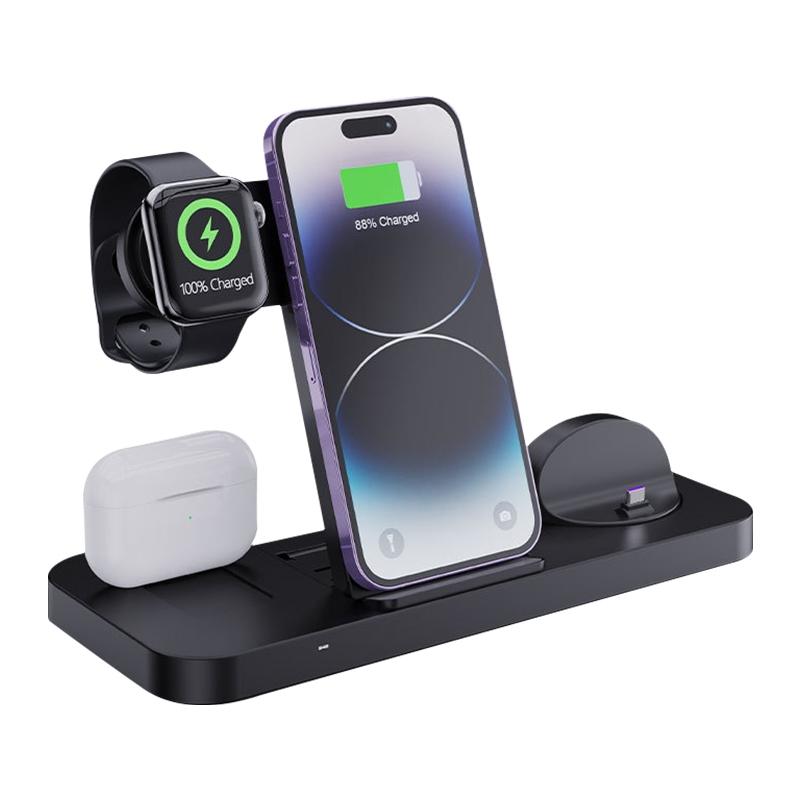 6 In 1 Foldable Vertical Wireless Charger - Black
