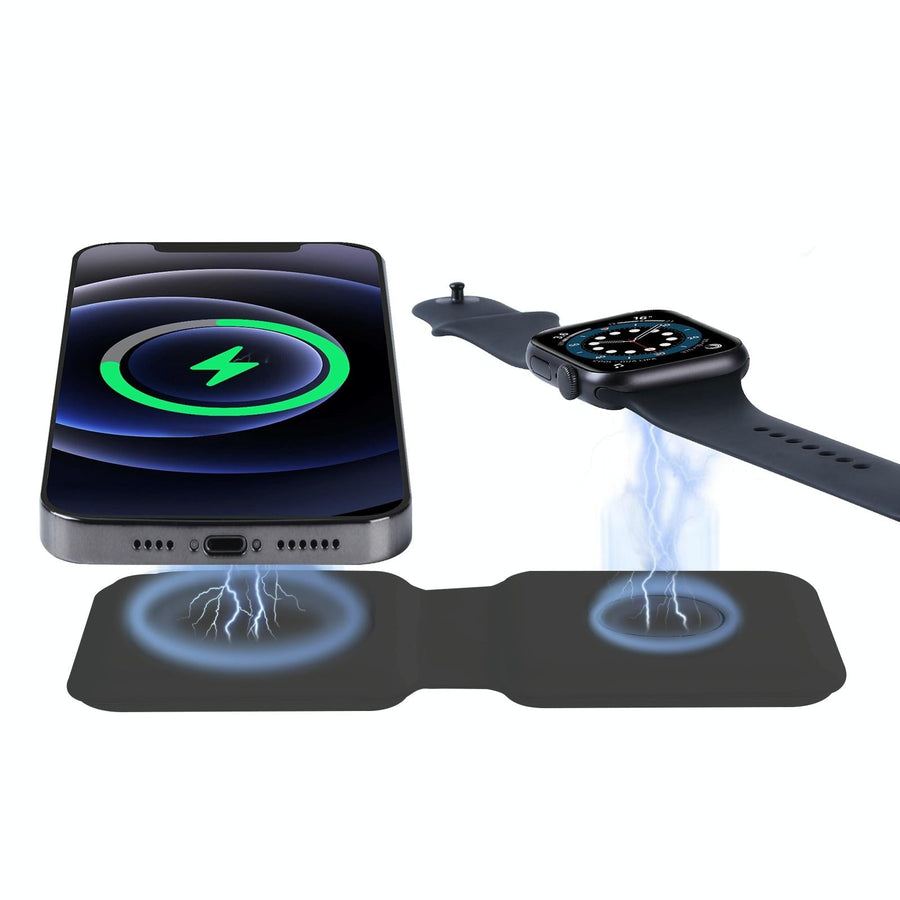 Foldable Dual Wireless Charger For Phones Iwatch Airpods - Black