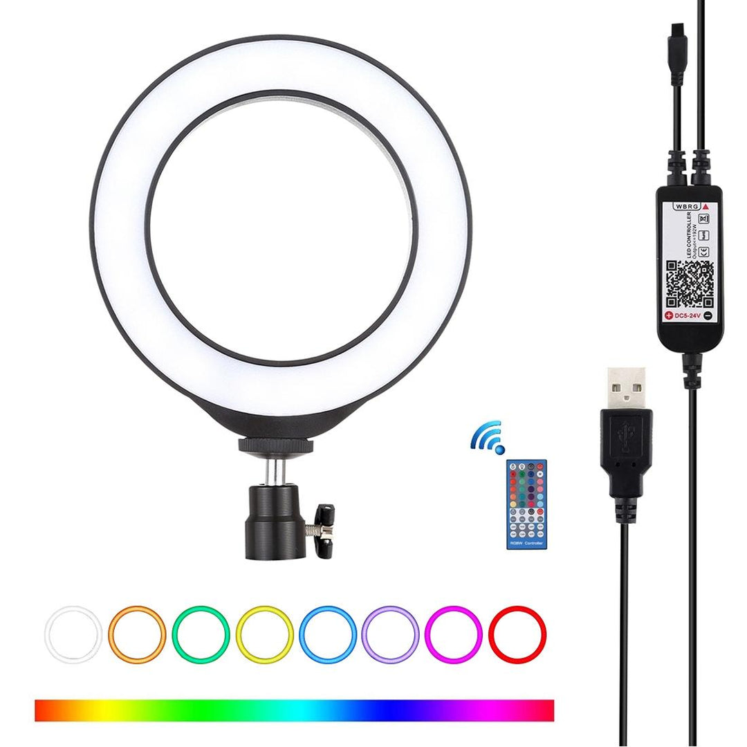 Dimmable 6.2 Usb Rgbw Led Ring Light with Cold Shoe Tripod & Remote - Black