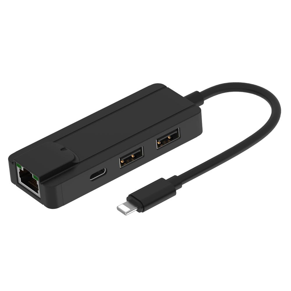 8Pin To Rj45 Usb 2.0 Hub Adapter - Black