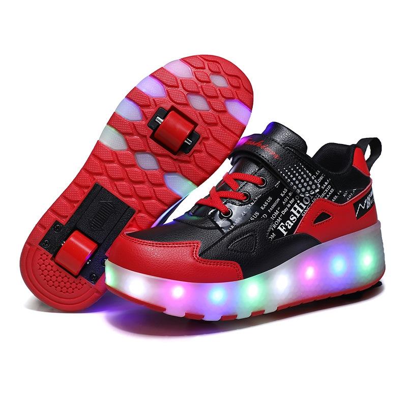 Rechargeable Light Wheel Skating Shoes for Kids - Size 36 Two-wheeled - Black And Red