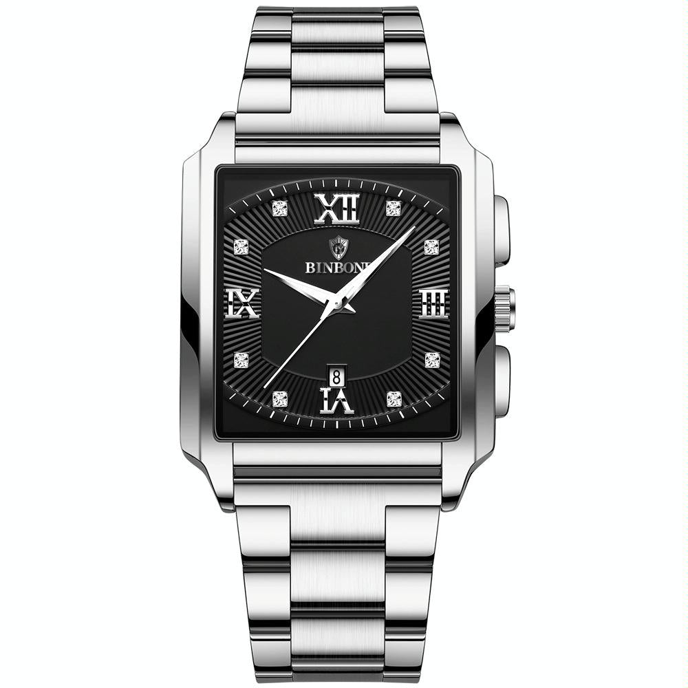 Waterproof Men Quartz Watch - Rectangular Outdoor Design - White Steel-Black