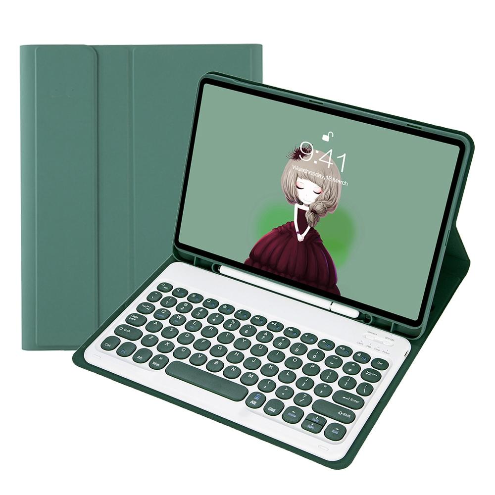 Detachable Bluetooth Keyboard Leather Case For Ipad Air 4 / 5 - Candy Colour Skin Texture - 10.9 Inch - Dark Green