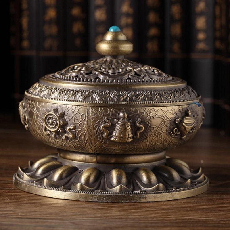 Medium Eight Treasure Incense Burner Decoration - Perfect for Home - Bronze