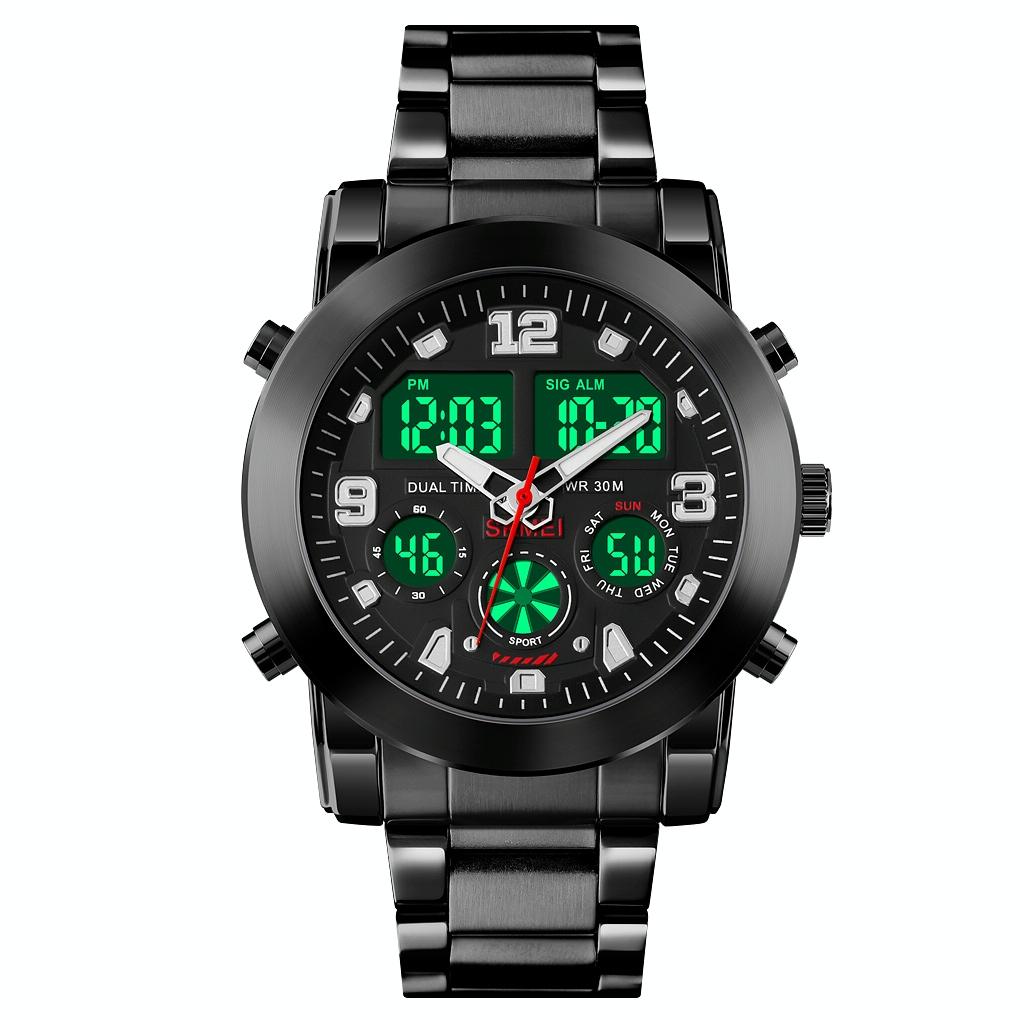 Triple Display Luminous Digital Watch - 1642 - Black