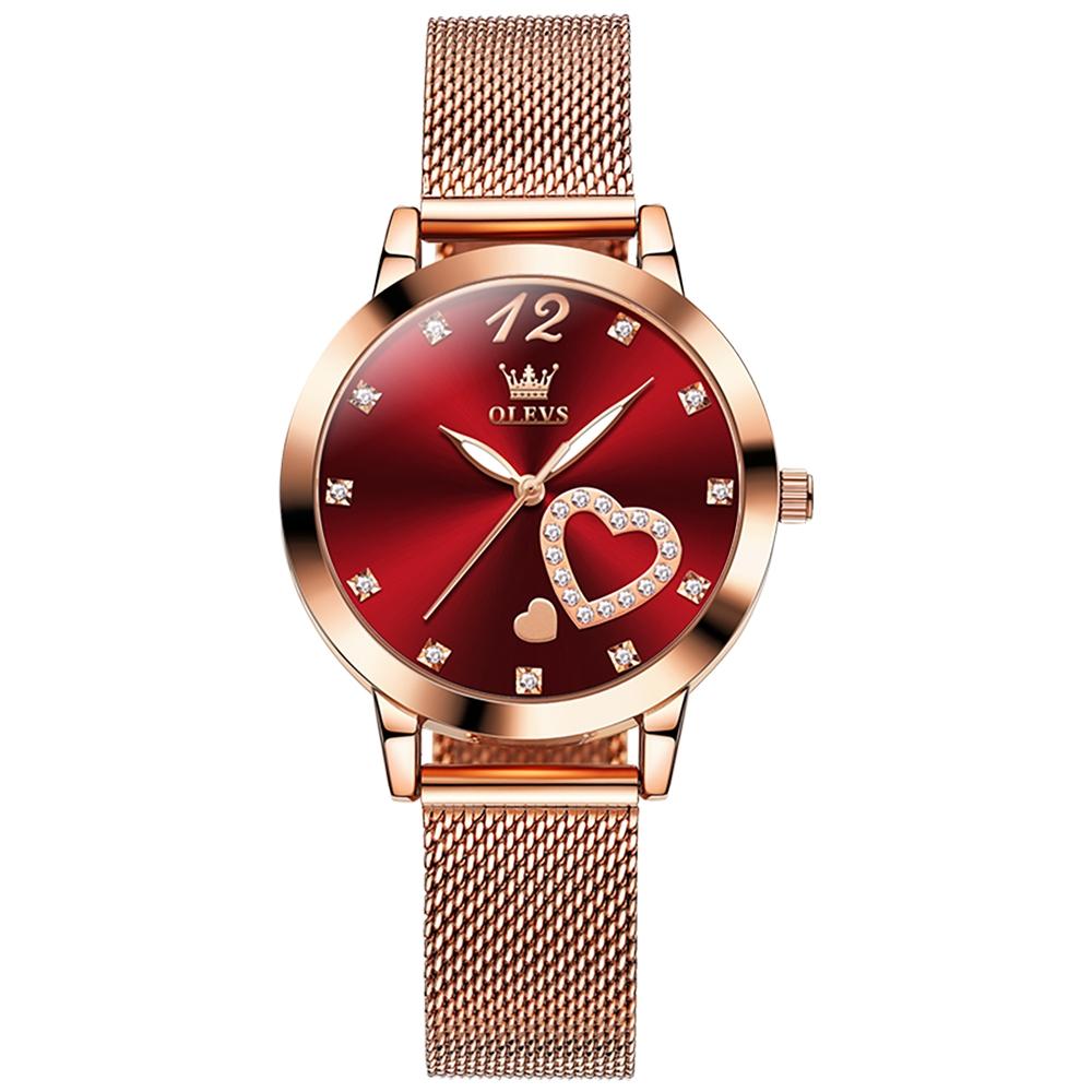 Waterproof Heart-shaped Women Quartz Watch - Red