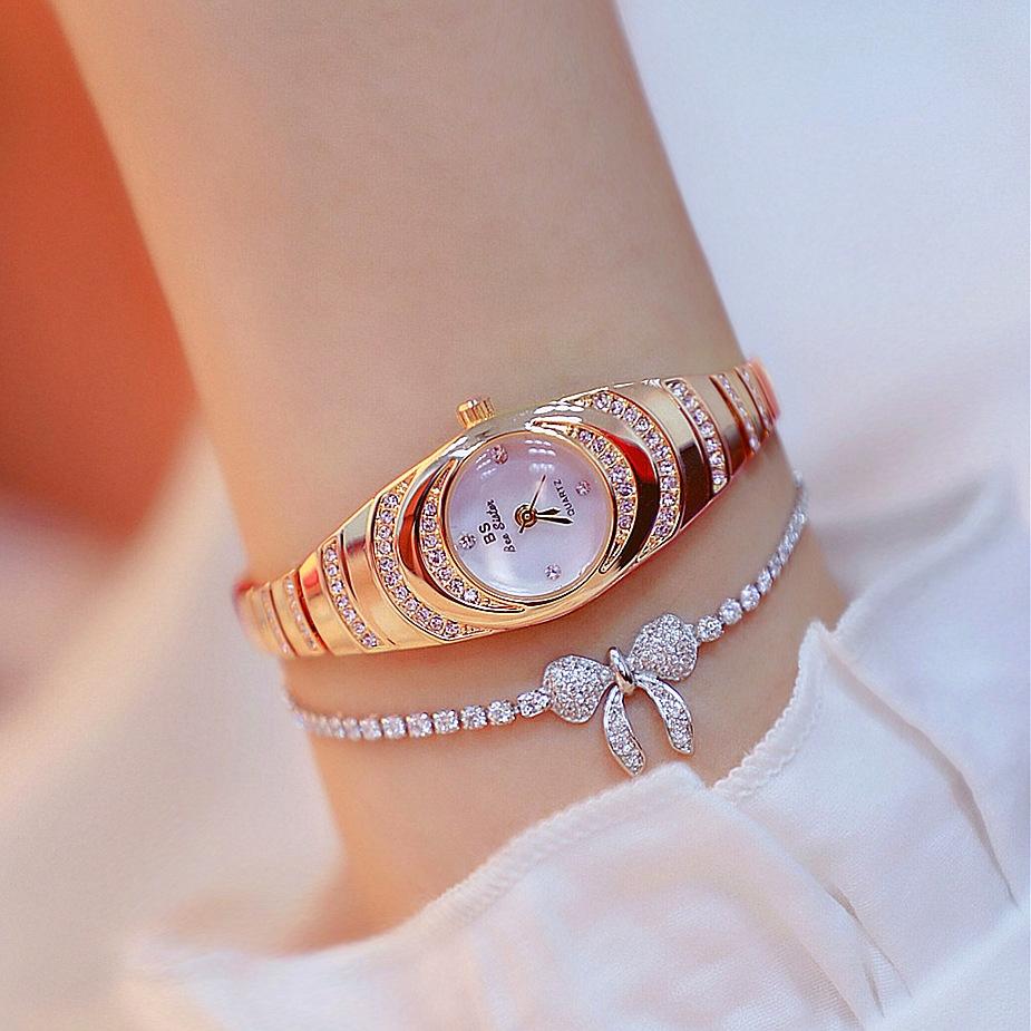 Oval Chain Watch with Diamonds for Women - Rose Gold