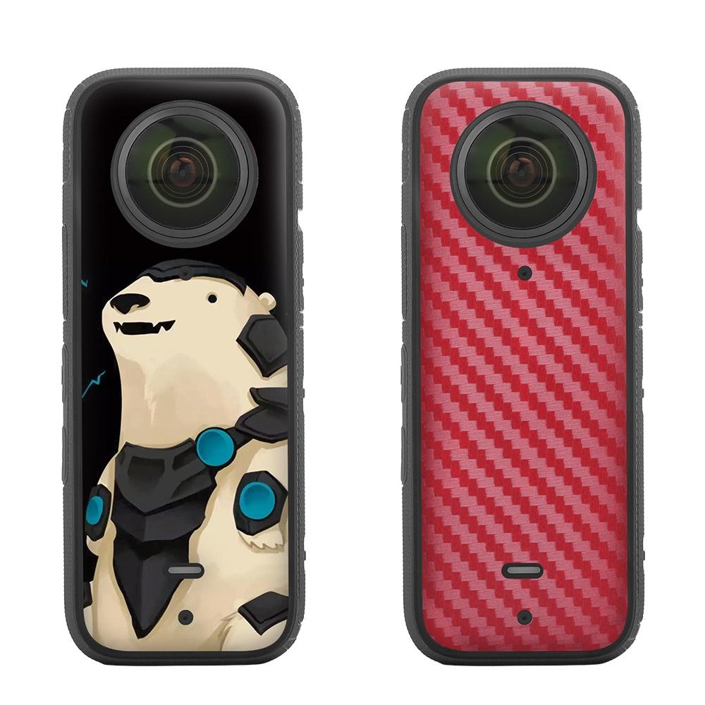 Protective Film Stickers for Dji Insta360 X3 Panoramic Camera - Polar Bear + Carbon Pattern Red