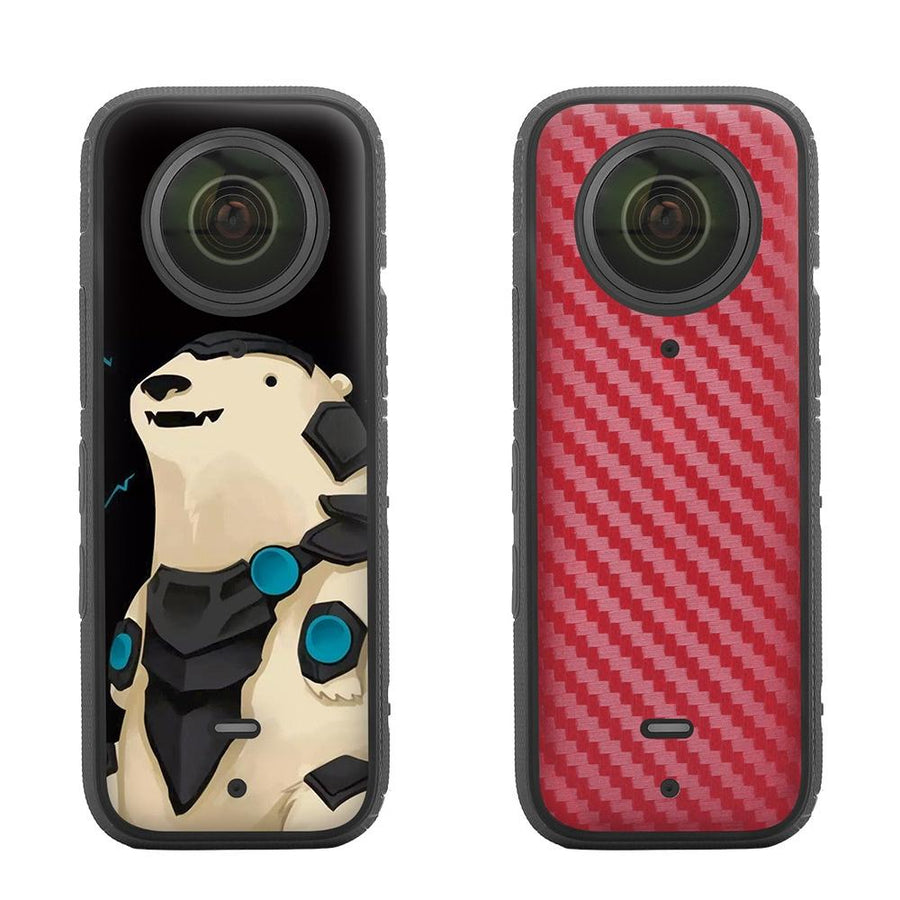 Protective Film Stickers for Dji Insta360 X3 Panoramic Camera - Polar Bear + Carbon Pattern Red