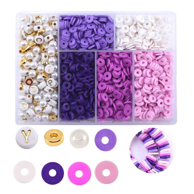 6 Piece Soft Pottery Beading Set For Diy Bracelets & Necklaces - Purple