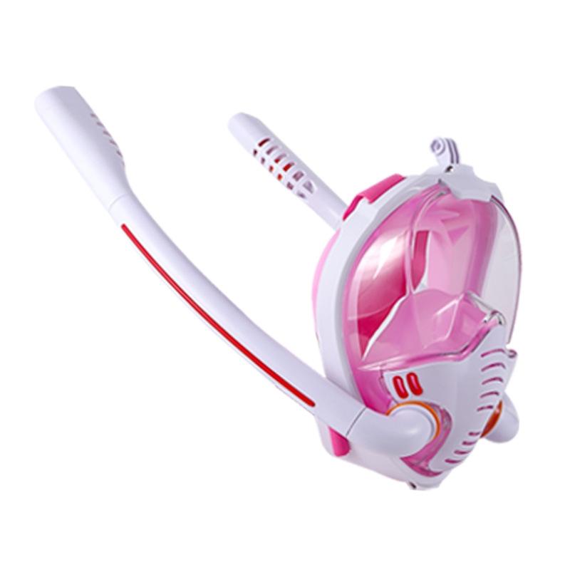 Full Dry Silicone Diving Mask for Adults - Double Tube - White/Pink