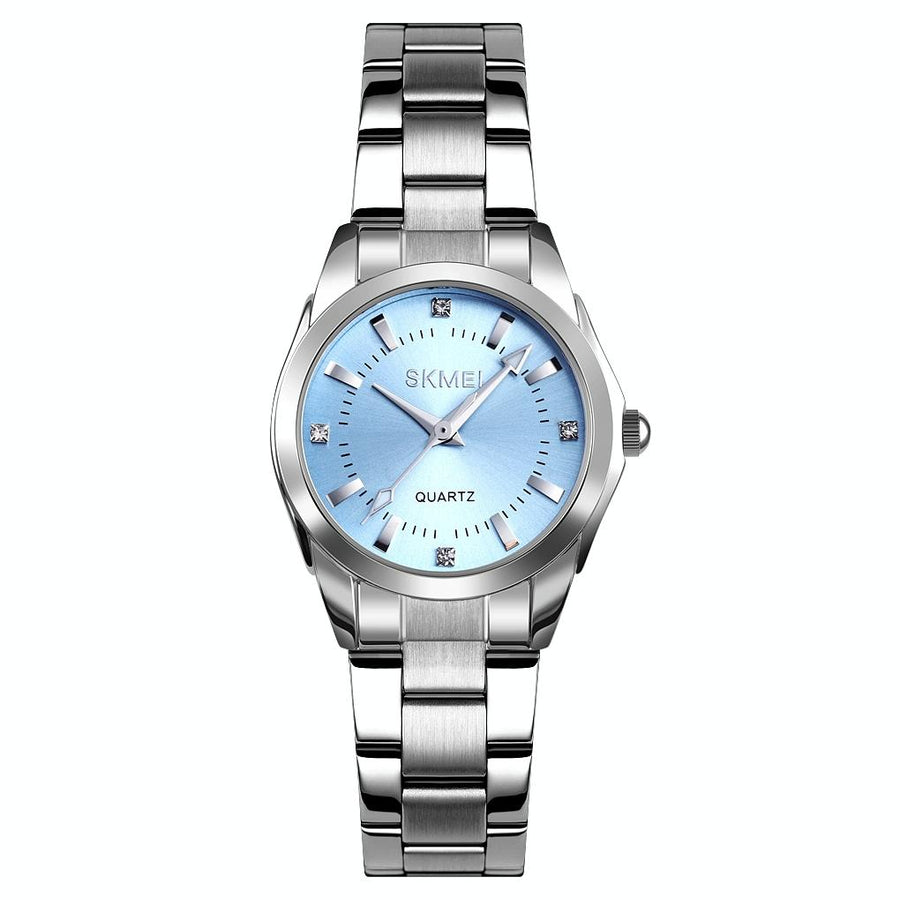 Waterproof Quartz Women Watch with Rhinestone Steel Strap - Delicate and Creative - Blue