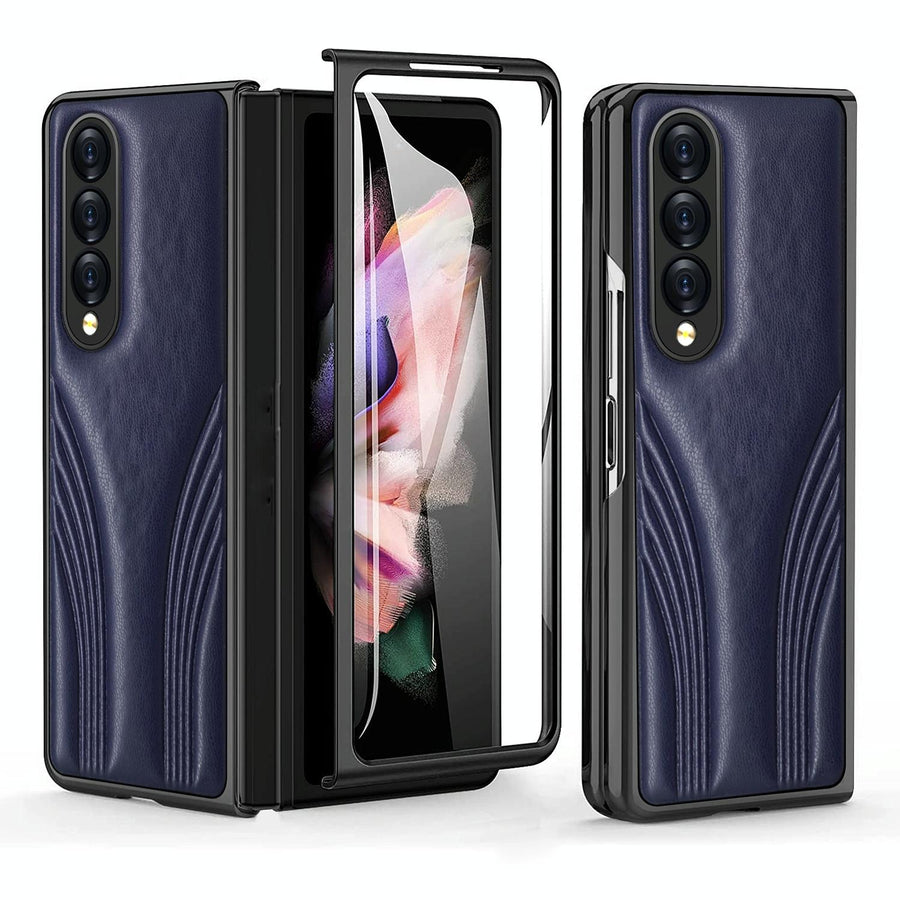 Embossed Folding Case for Samsung Galaxy z Fold 4 - Blue
