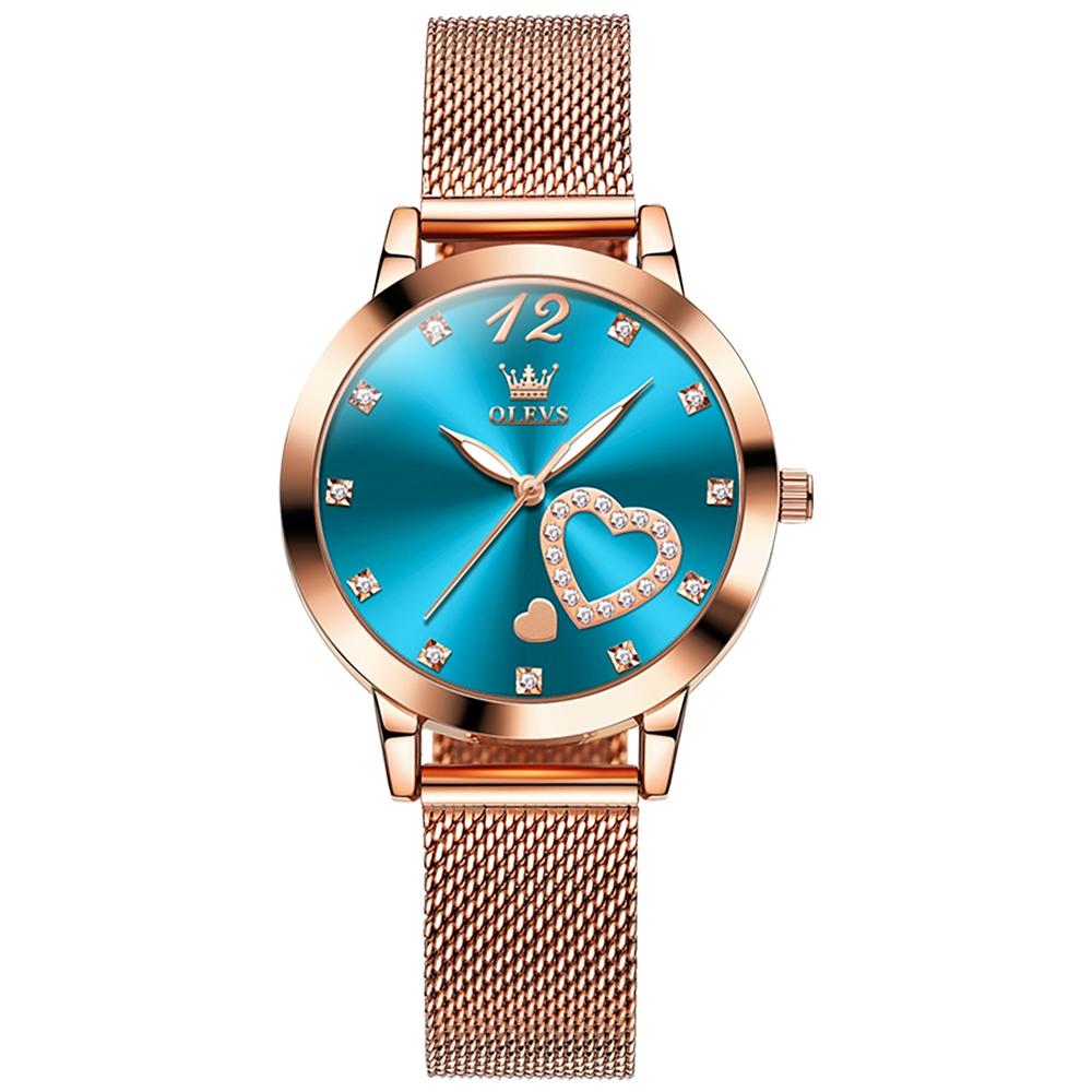 Waterproof Heart-shaped Women Quartz Watch - Blue
