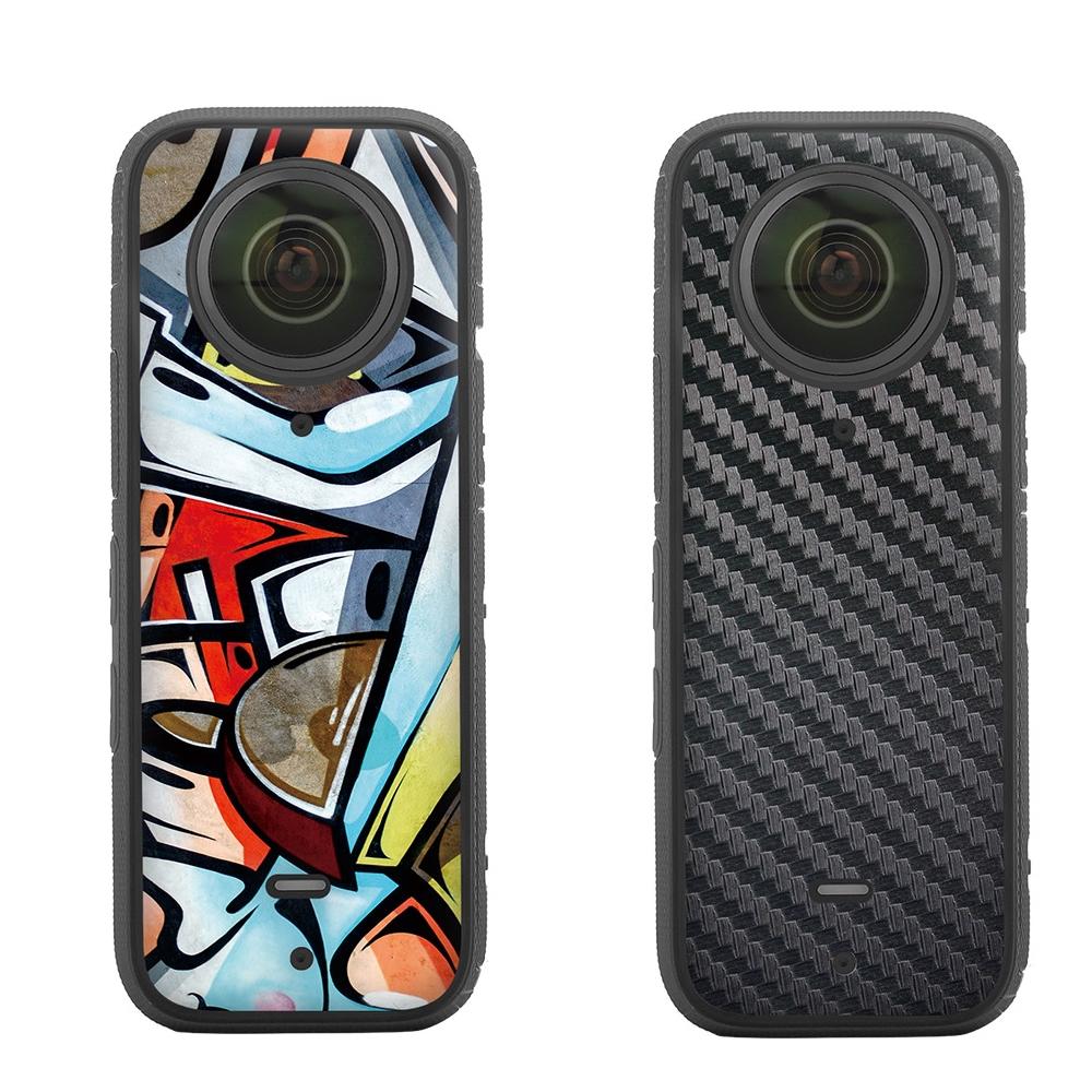 Protective Film Stickers for Dji Insta360 X3 Panoramic Camera - Graffiti + Carbon Pattern Black