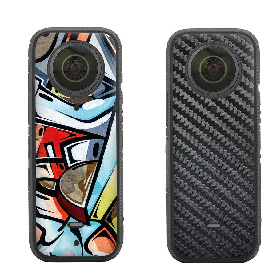 Protective Film Stickers for Dji Insta360 X3 Panoramic Camera - Graffiti + Carbon Pattern Black